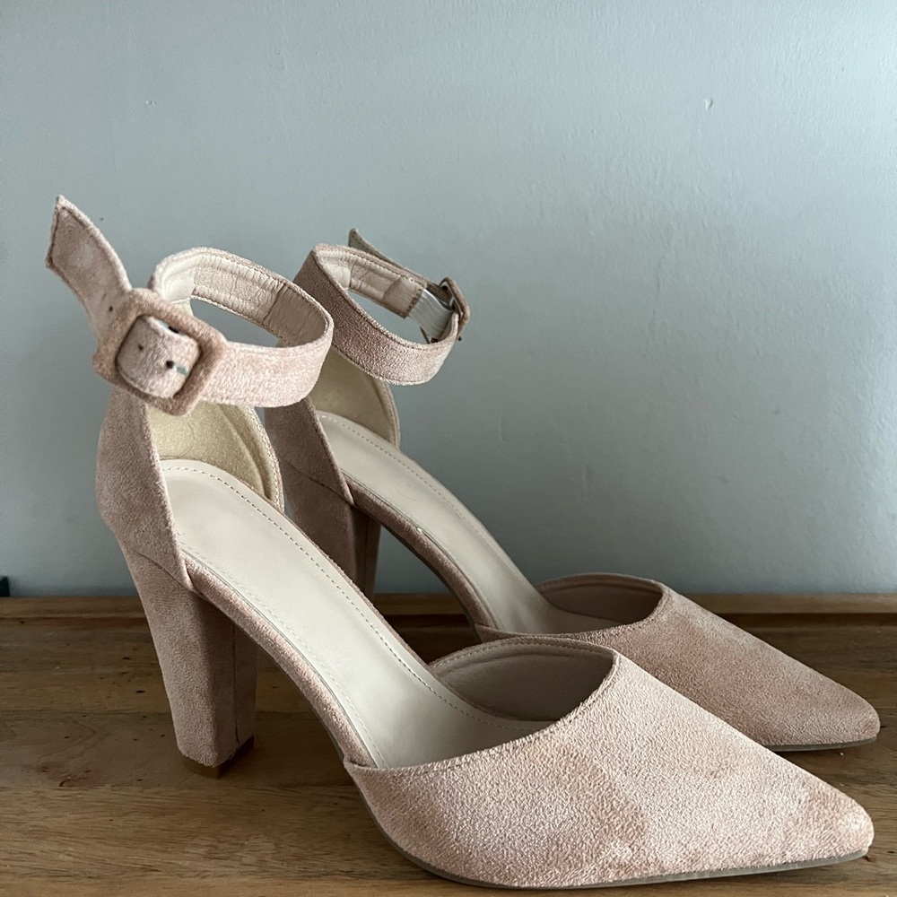 Suede Ankle Strap Heel